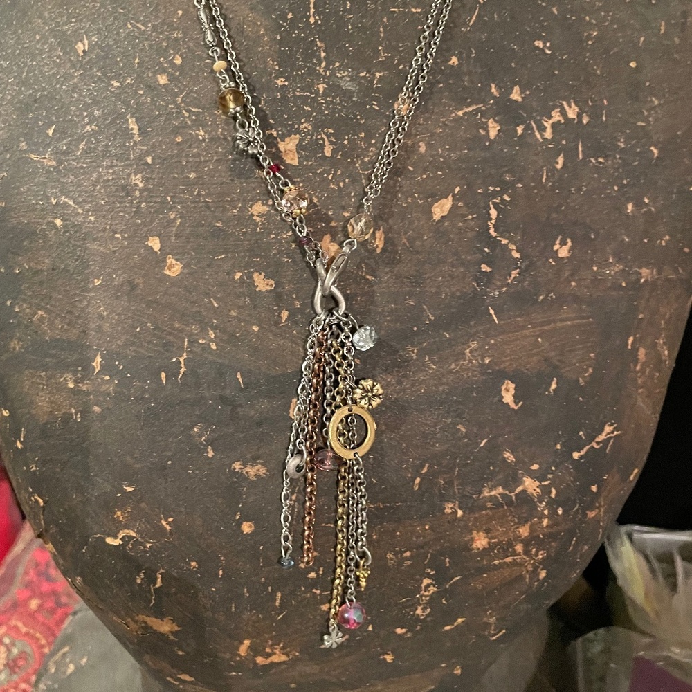 Multi Strand Silver Tone necklace with Charms